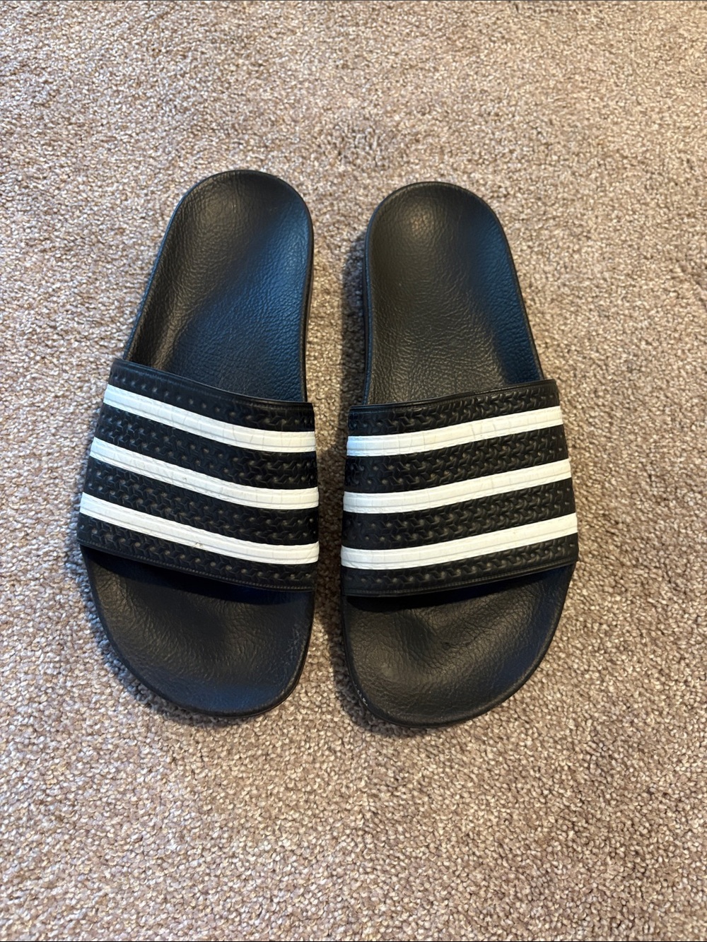 adidas Black Slide Sandals with White Stripes